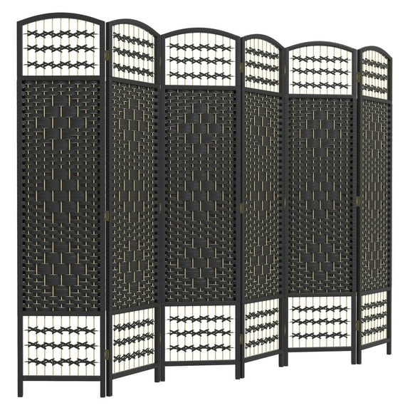 6 Panel Folding Privacy Screen Black Fiber for Home Office Portable