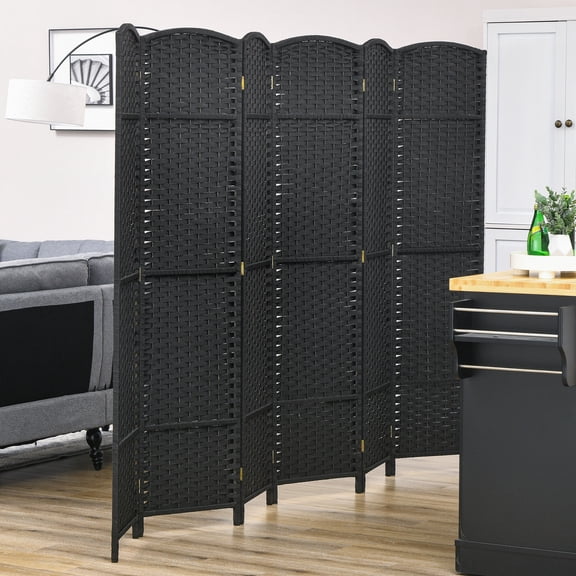 6 Panel Folding Privacy Screen Room Divider for Home Office, 5.6 Tall Freestanding Wall Partition in Black
