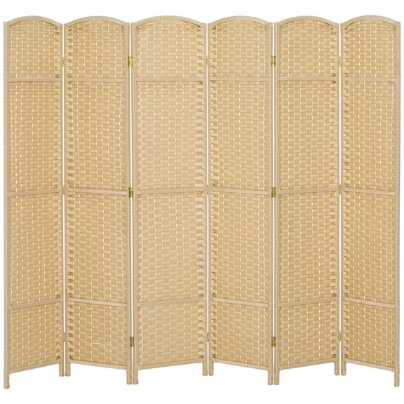 6 Panel Folding Room Divider, 5.6 Ft Tall Freestanding Privacy Screen for Home Office, Beige Partition