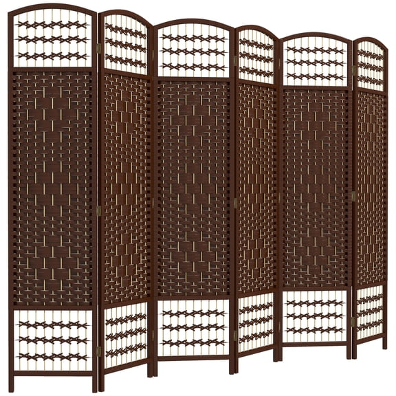6 Panel Folding Room Divider Portable Privacy Screen Wave Fiber Room Partition for Home Office Brown