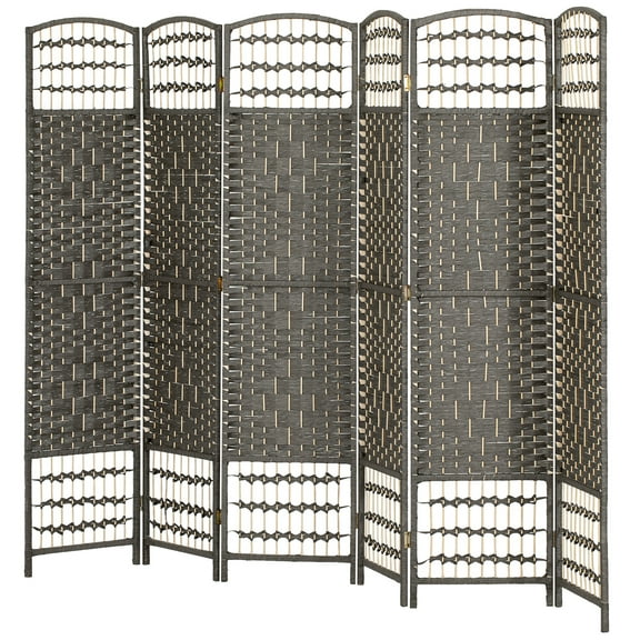 6 Panel Folding Room Divider Portable Privacy Screen Wave Fiber Room Partition for Home Office Dark Gray