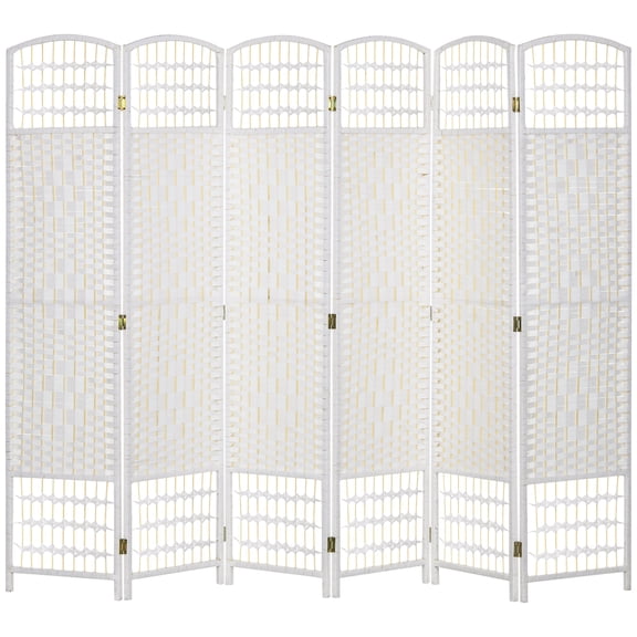 6 Panel Folding Room Divider Portable Privacy Screen Wave Fiber Room Partition for Home Office White