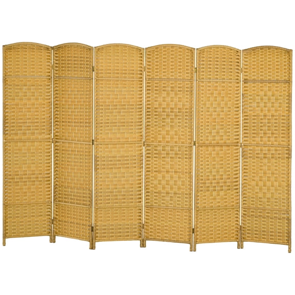 6 Panel Folding Room Divider Screen, 6' Tall Privacy Screen, Freestanding Wood Partition for Home Office, Nature Wood