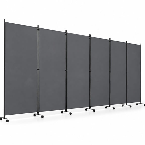 6-Panel Folding Room Divider on Wheels, 205 x 71 Inches, Gray, Portable Privacy Screen