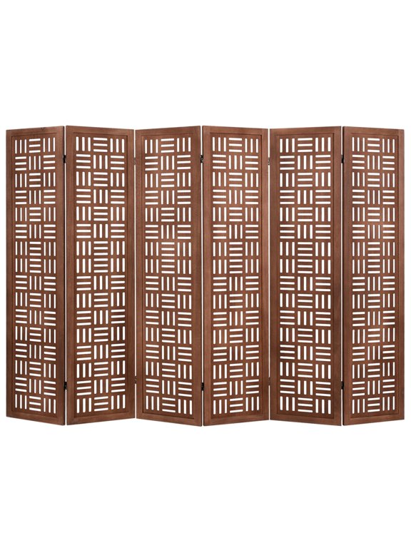 6-Panel Folding Solid Wood Room Divider, 360 Swivel Hinges Cut-Out Partition Screen, Paulownia Wood Freestanding Privacy Separator for Living Room, Bedroom, Office