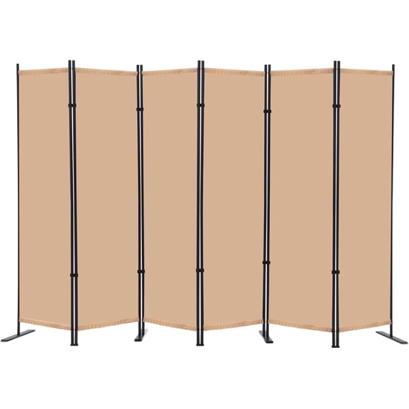 6 Panel Freestanding Room Divider with Wide Feet, 133 in W x 71 in H, Beige