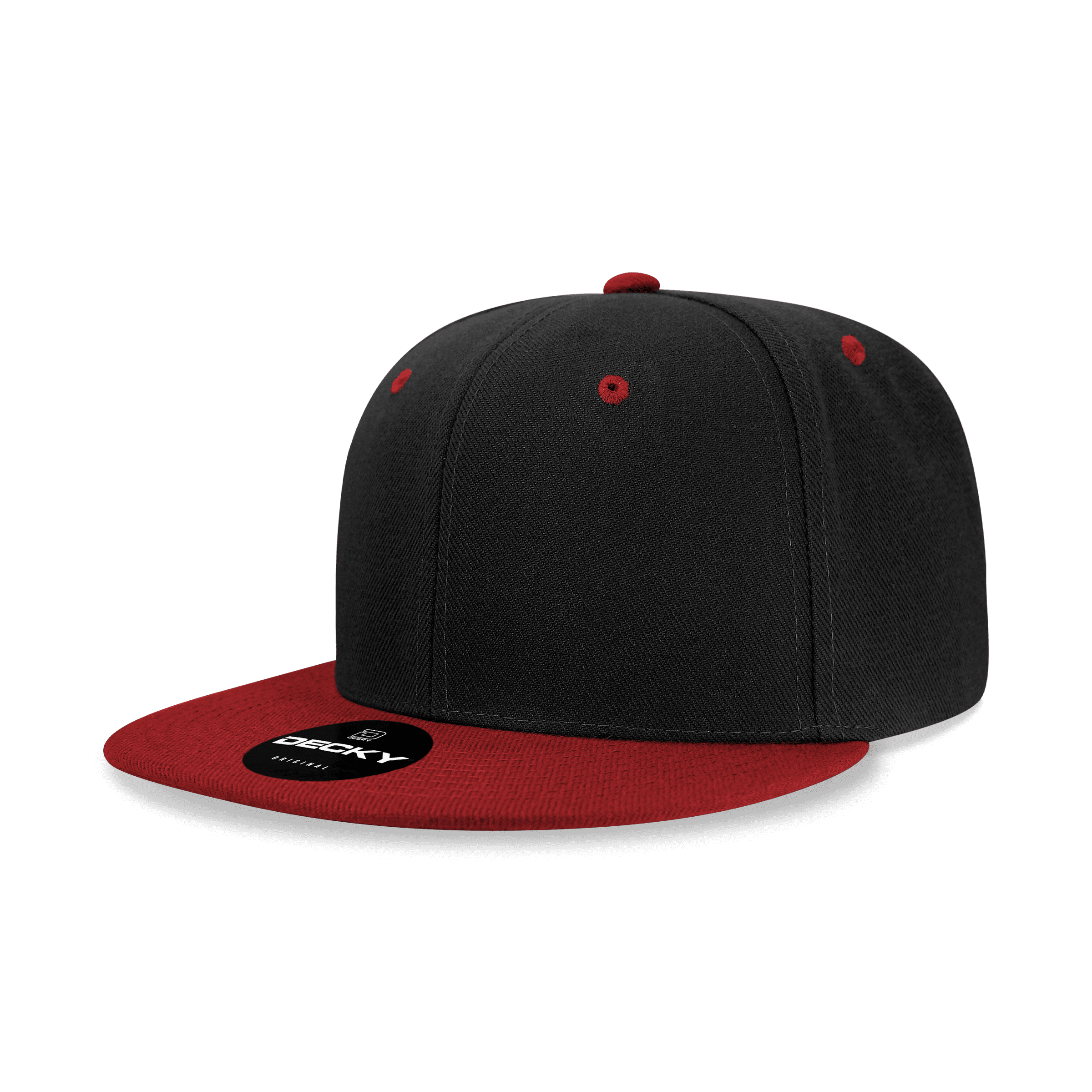 Decky 6020 6 Panel High Profile Structured Acrylic/Polyester Snapback Hat-Black/Cardinal