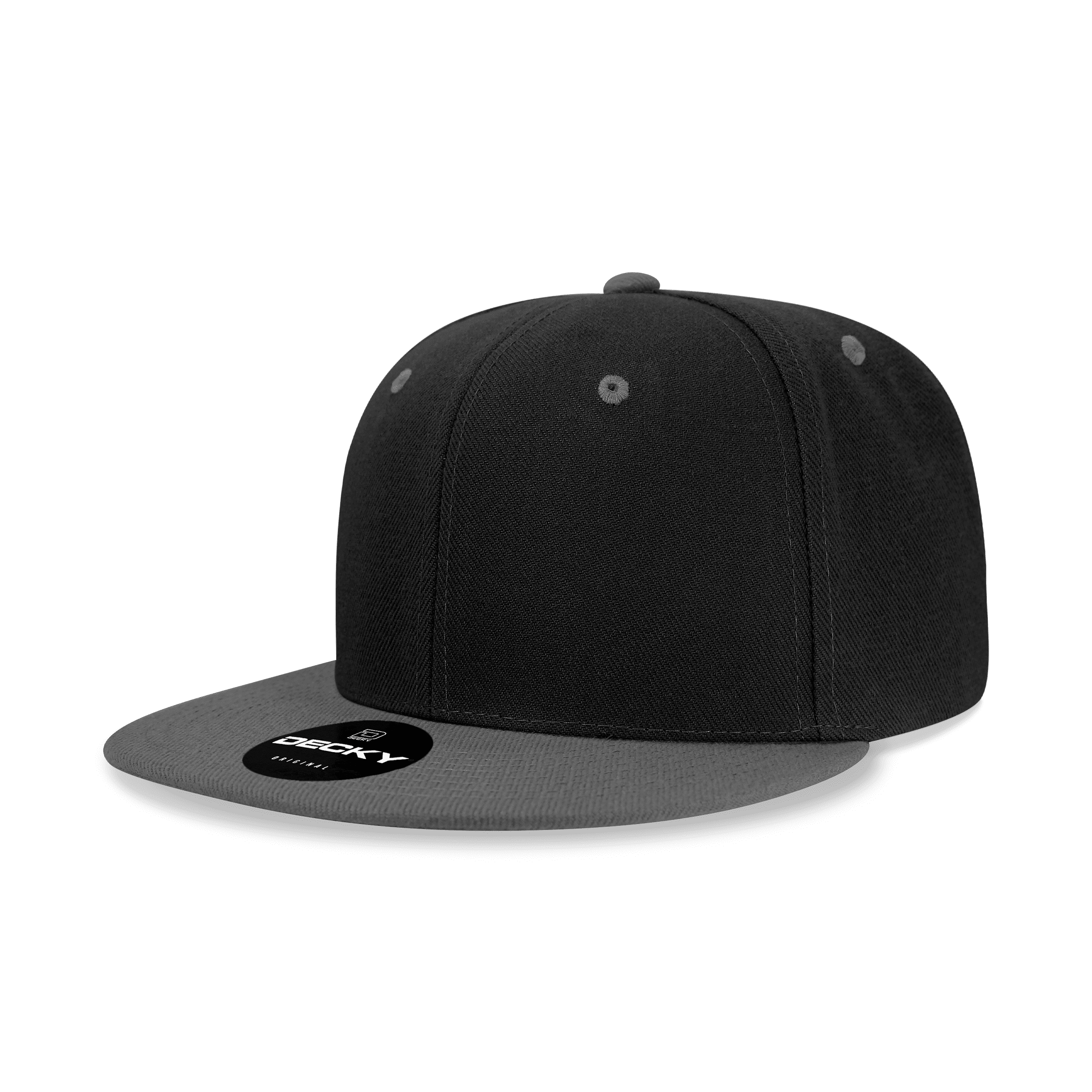 Decky 6020 6 Panel High Profile Structured Acrylic/Polyester Snapback Hat-Black/Charcoal