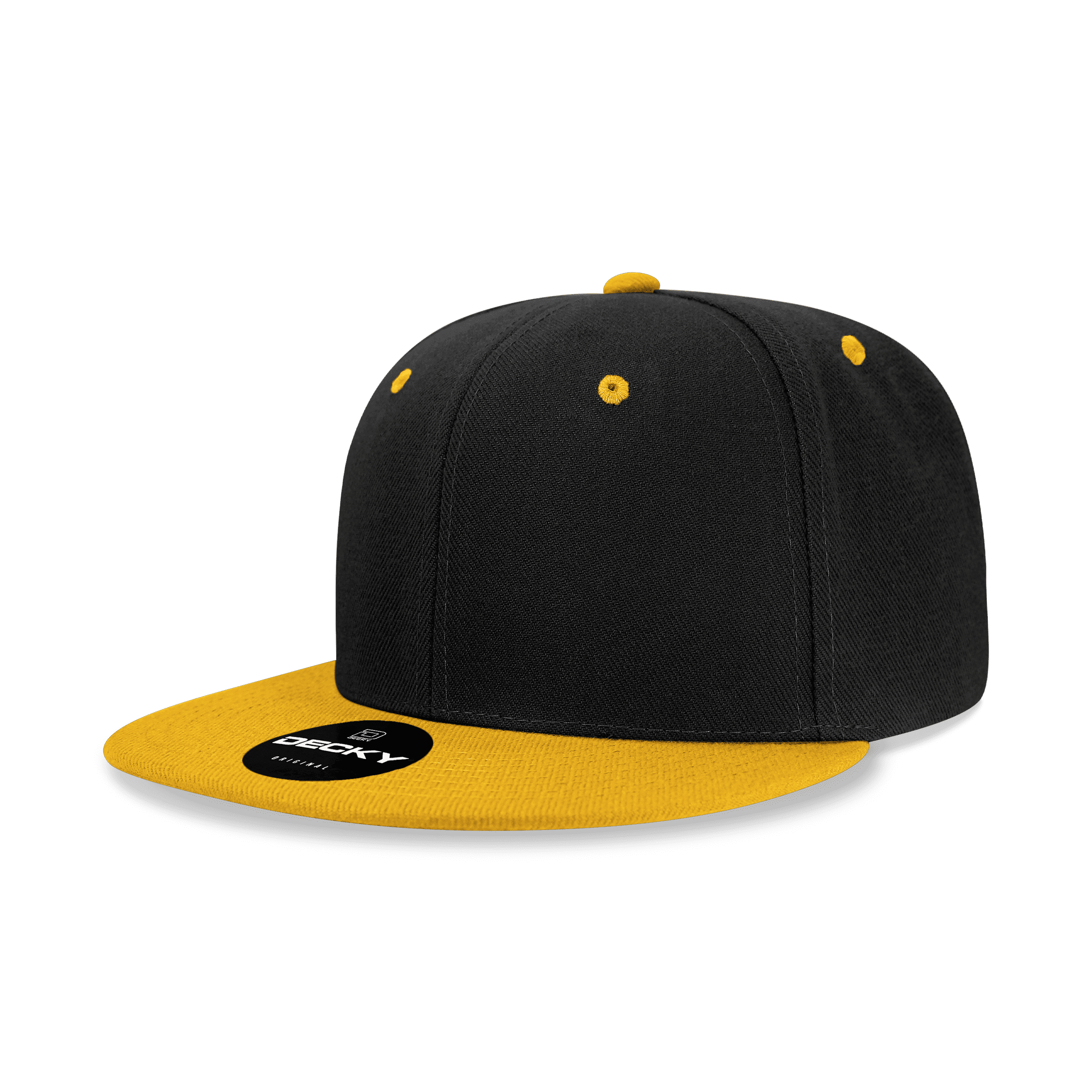 Decky 6020 6 Panel High Profile Structured Acrylic/Polyester Snapback Hat-Black/Gold