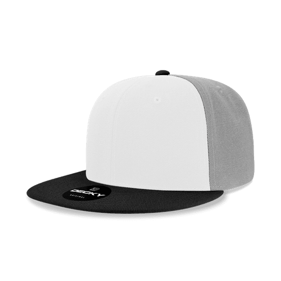 Decky 6020 6 Panel High Profile Structured Acrylic/Polyester Snapback Hat-BLACK/WHITE/GREY