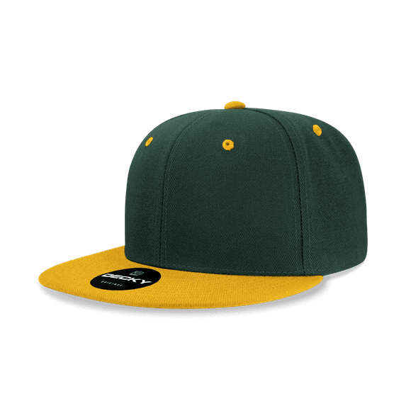 Decky 6020 6 Panel High Profile Structured Acrylic/Polyester Snapback Hat-Forest/Gold