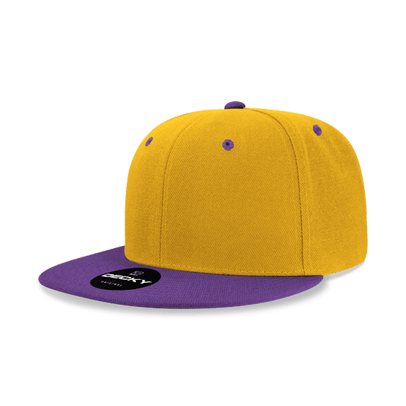 Decky 6020 6 Panel High Profile Structured Acrylic/Polyester Snapback Hat-Gold/Purple