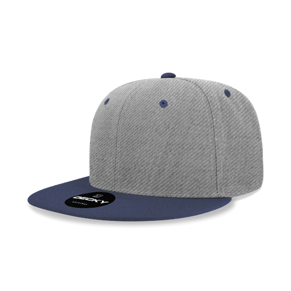 Decky 6020 6 Panel High Profile Structured Acrylic/Polyester Snapback Hat-HeatherGrey/Navy