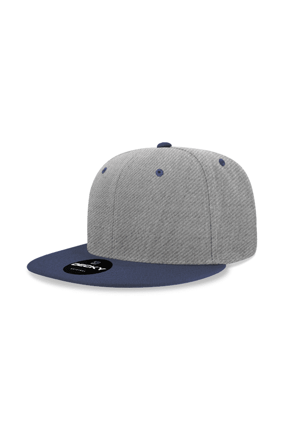 6020 6 Panel High Profile Structured Acrylic/Polyester Snapback Hat-HeatherGrey/Navy