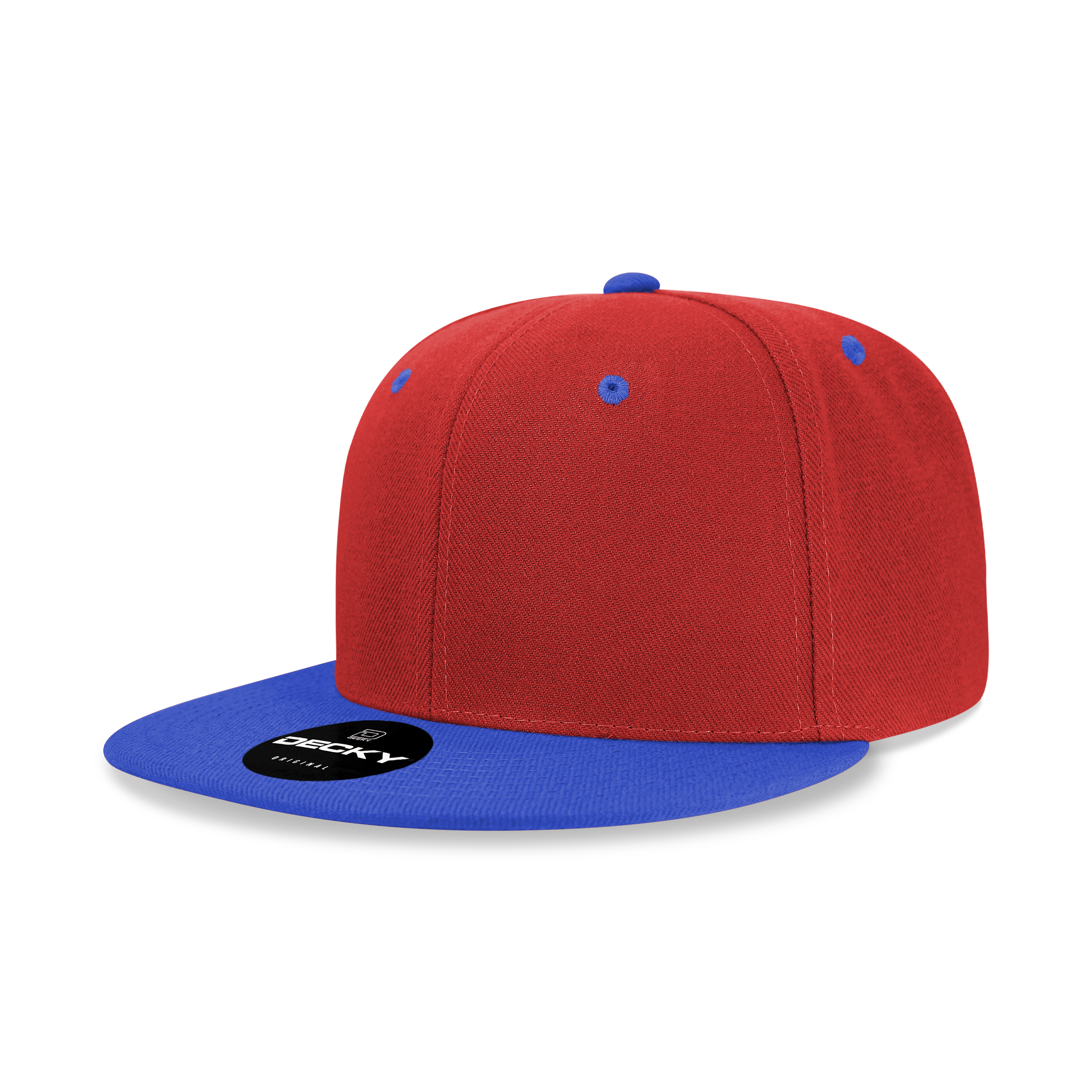 Decky 6020 6 Panel High Profile Structured Acrylic/Polyester Snapback Hat-Red/Royal