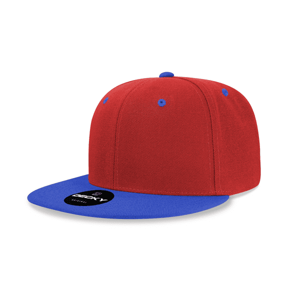 Decky 6020 6 Panel High Profile Structured Acrylic/Polyester Snapback Hat-Red/Royal