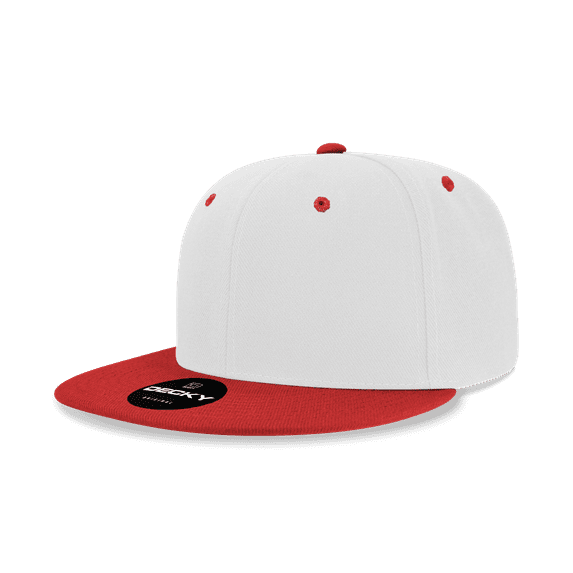 Decky 6020 6 Panel High Profile Structured Acrylic/Polyester Snapback Hat-White/Red