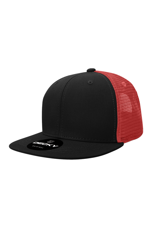 1052 6 Panel High Profile Structured Acrylic/Polyester Trucker Hat-Black/Cardinal