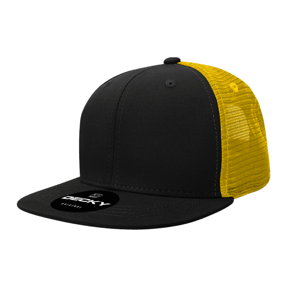 Decky 1052 6 Panel High Profile Structured Acrylic/Polyester Trucker Hat-Black/Gold