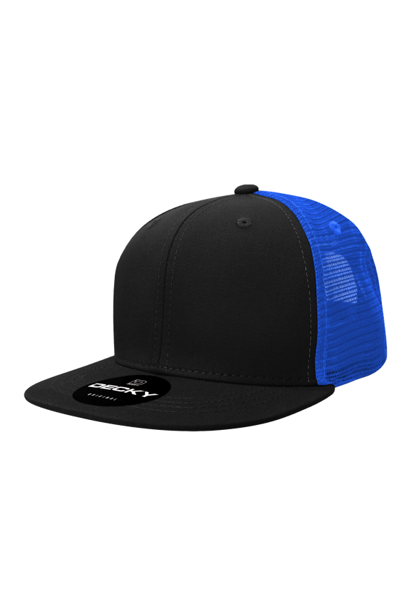 1052 6 Panel High Profile Structured Acrylic/Polyester Trucker Hat-Black/Royal