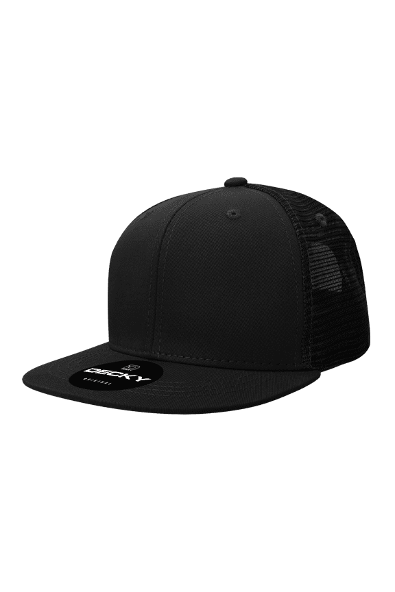 1052 6 Panel High Profile Structured Acrylic/Polyester Trucker Hat-Black