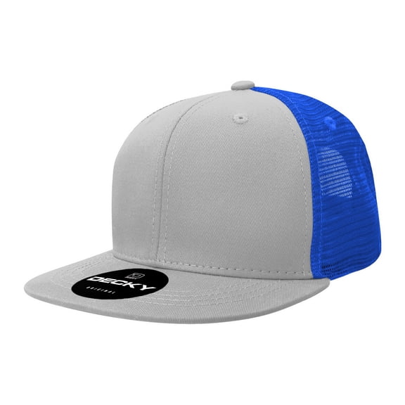 Decky 1052 6 Panel High Profile Structured Acrylic/Polyester Trucker Hat-Grey/Royal