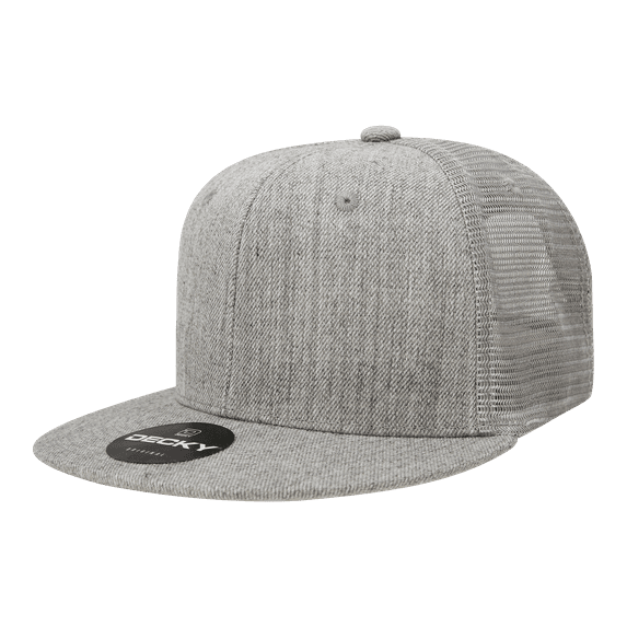 Decky 1052 6 Panel High Profile Structured Acrylic/Polyester Trucker Hat-HeatherGrey