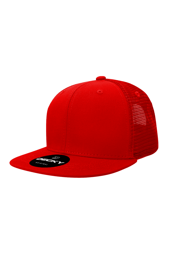 1052 6 Panel High Profile Structured Acrylic/Polyester Trucker Hat-Red