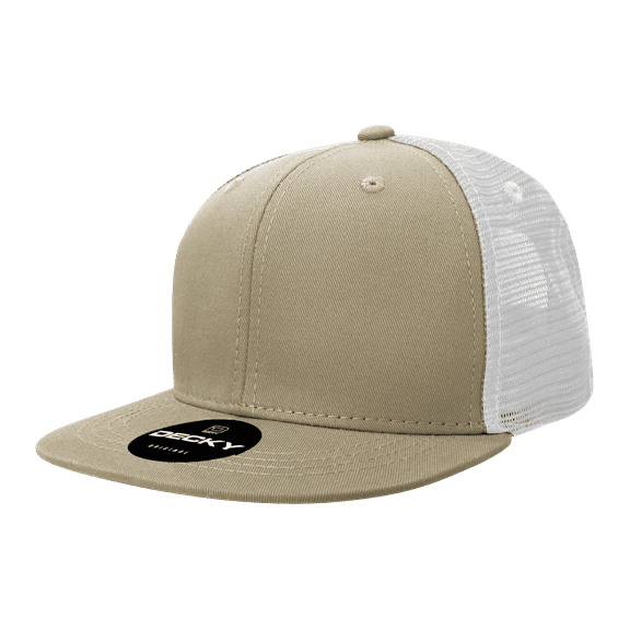 Decky 6033 6 Panel High Profile Structured Cotton Blend Trucker-Khaki/white