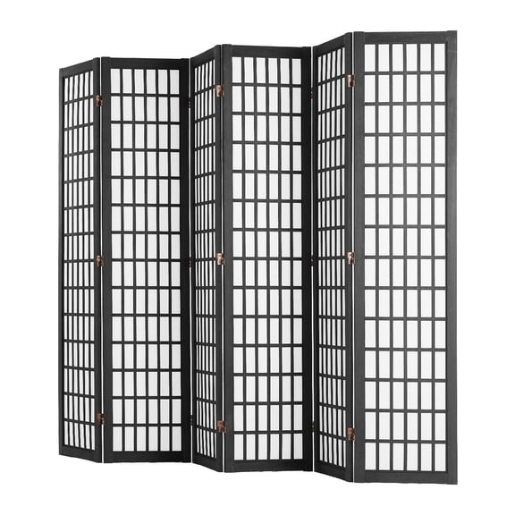 6-Panel Japanese Folding Room Divider Screen - Portable Black Partition for Home Office Privacy, Bedroom Separation, Restaurant Decoration & Indoor Space Division