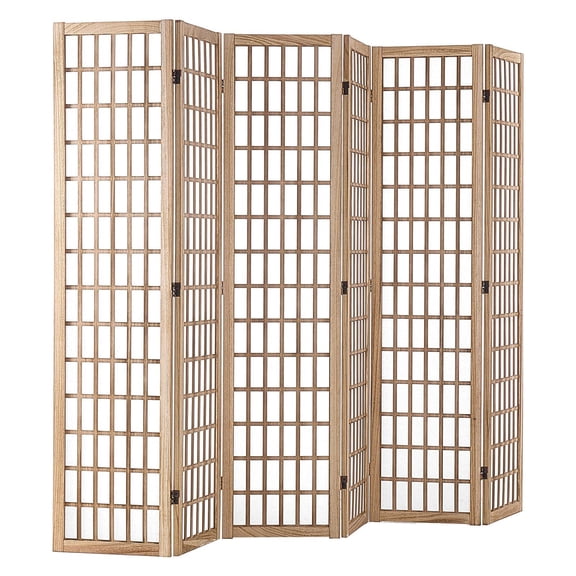 6-Panel Japanese Room Divider, Wooden Folding Privacy Screen for Bedroom, Office & Indoor Separation