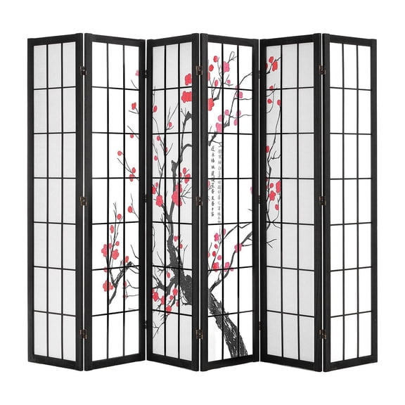 6 Panel Japanese Screen - Wood Folding Privacy Screen, Portable Room Divider