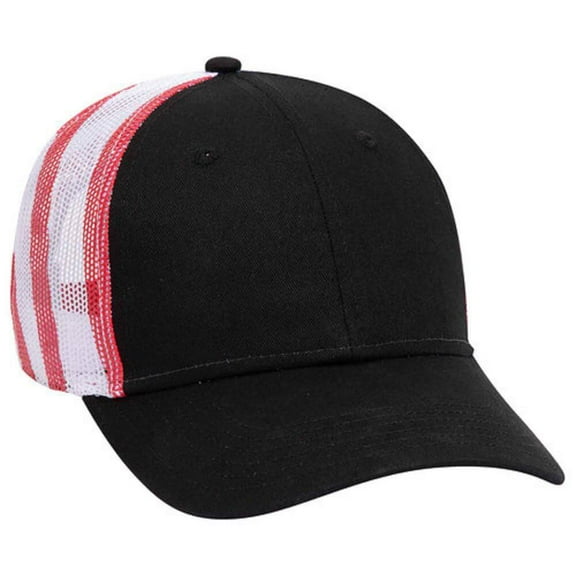 6 Panel Low Profile American Flag Patriot USA Mesh Back Trucker Hat, Black/White