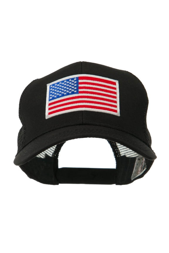 6 Panel Mesh American Flag White Patch Cap - Black OSFM