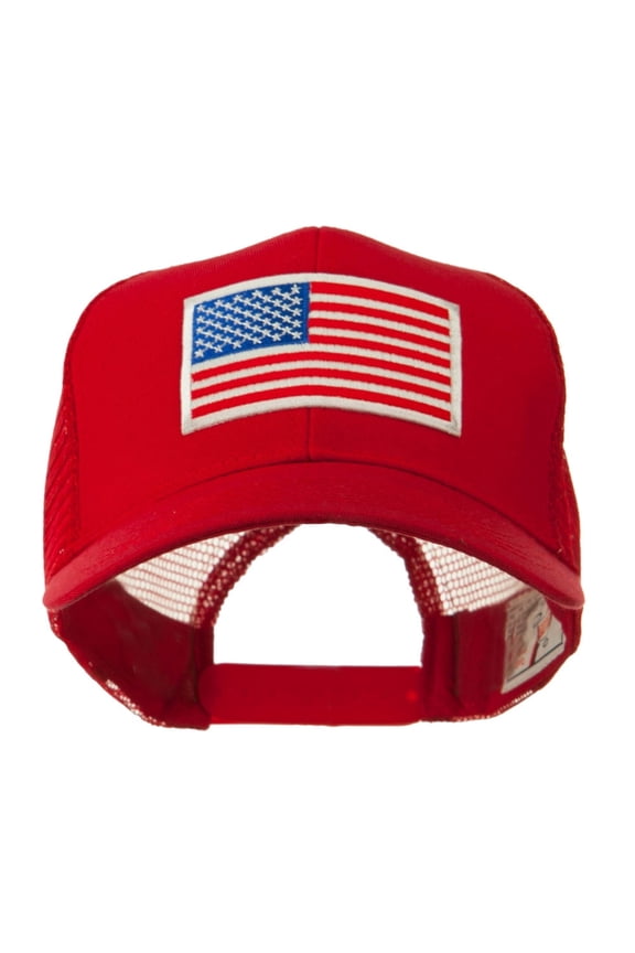 6 Panel Mesh American Flag White Patch Cap - Red OSFM
