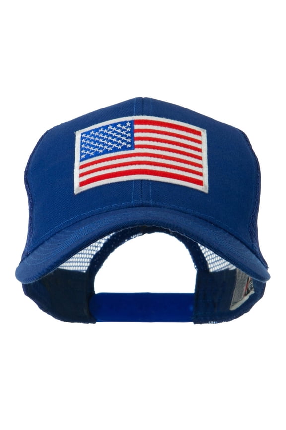 6 Panel Mesh American Flag White Patch Cap - Royal OSFM
