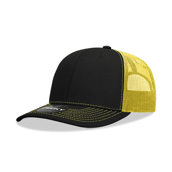 Decky 6031 6 Panel Mid Profile Structured Contra-Stitch Trucker-Black/Yellow