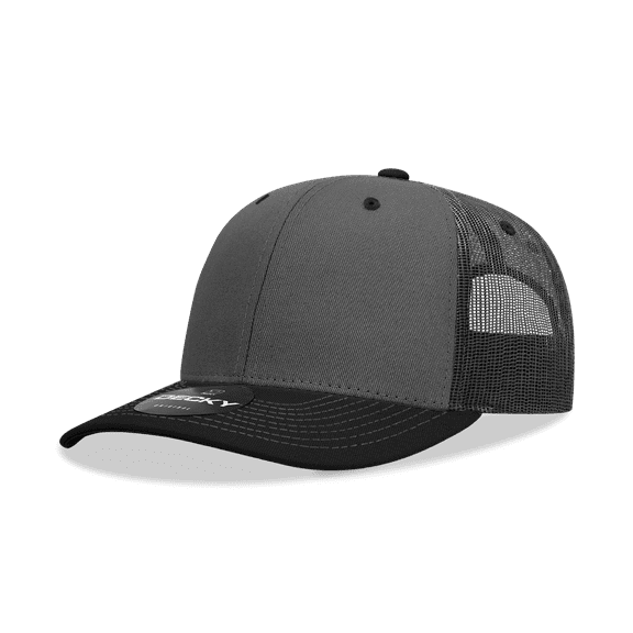 Decky 6031 6 Panel Mid Profile Structured Contra-Stitch Trucker-Charcoal/Black/Black