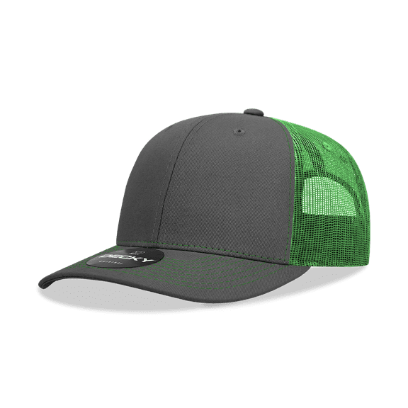 Decky 6031 6 Panel Mid Profile Structured Contra-Stitch Trucker-Charcoal/Kelly