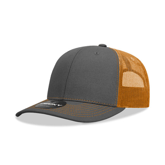 Decky 6031 6 Panel Mid Profile Structured Contra-Stitch Trucker-Charcoal/Orange