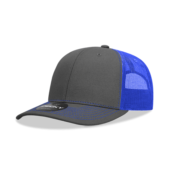 Decky 6031 6 Panel Mid Profile Structured Contra-Stitch Trucker-Charcoal/Royal
