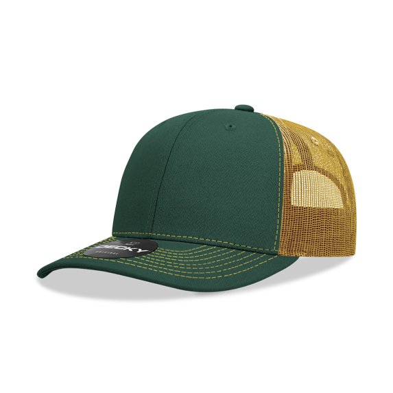 Decky 6031 6 Panel Mid Profile Structured Contra-Stitch Trucker-Forest/Gold