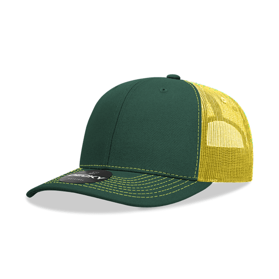 Decky 6031 6 Panel Mid Profile Structured Contra-Stitch Trucker-Forest/Yellow