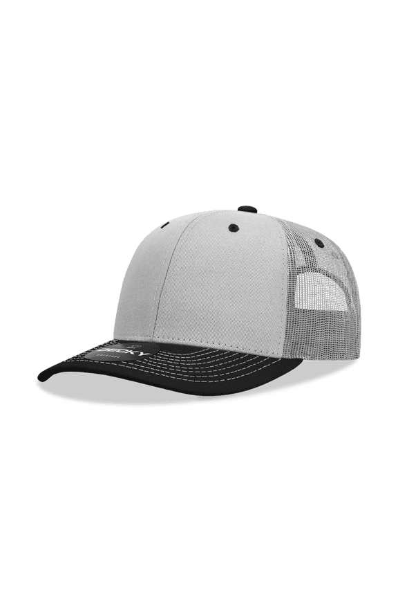 6031 6 Panel Mid Profile Structured Contra-Stitch Trucker-Gray/Black
