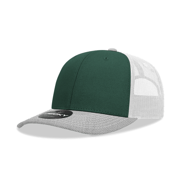 Decky 6031 6 Panel Mid Profile Structured Contra-Stitch Trucker-Heather Grey/Forest/White