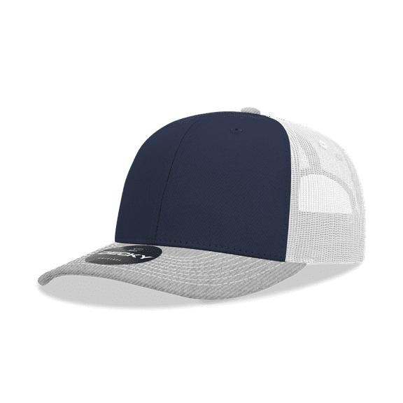 Decky 6031 6 Panel Mid Profile Structured Contra-Stitch Trucker-Heather Grey/Navy/White