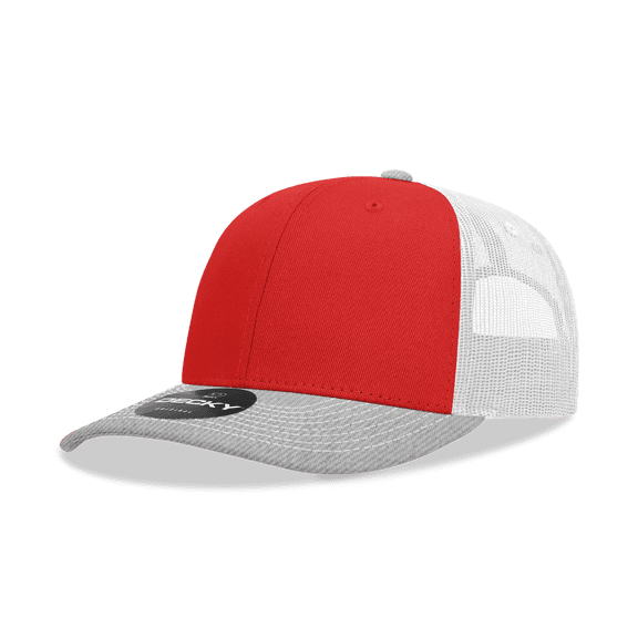 Decky 6031 6 Panel Mid Profile Structured Contra-Stitch Trucker-Heather Grey/Red/White