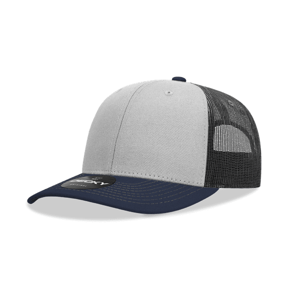 Decky 6031 6 Panel Mid Profile Structured Contra-Stitch Trucker-Navy/Grey/Charcoal