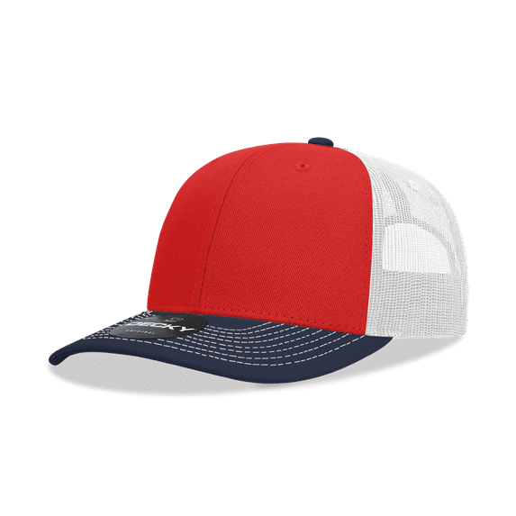 Decky 6031 6 Panel Mid Profile Structured Contra-Stitch Trucker-Navy/Red/White