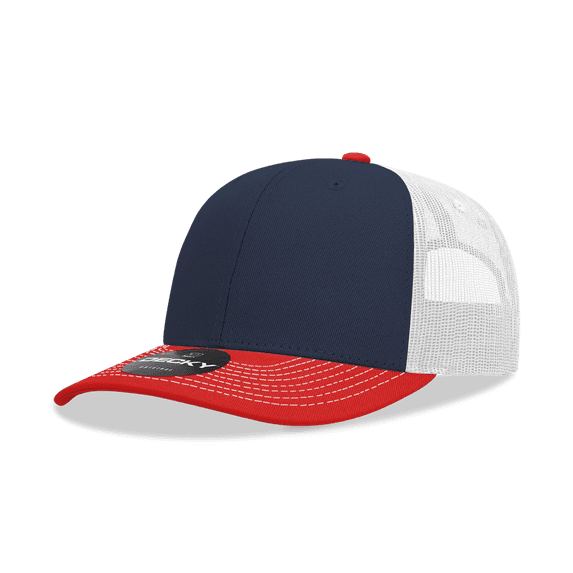 Decky 6031 6 Panel Mid Profile Structured Contra-Stitch Trucker-Red/Navy/White
